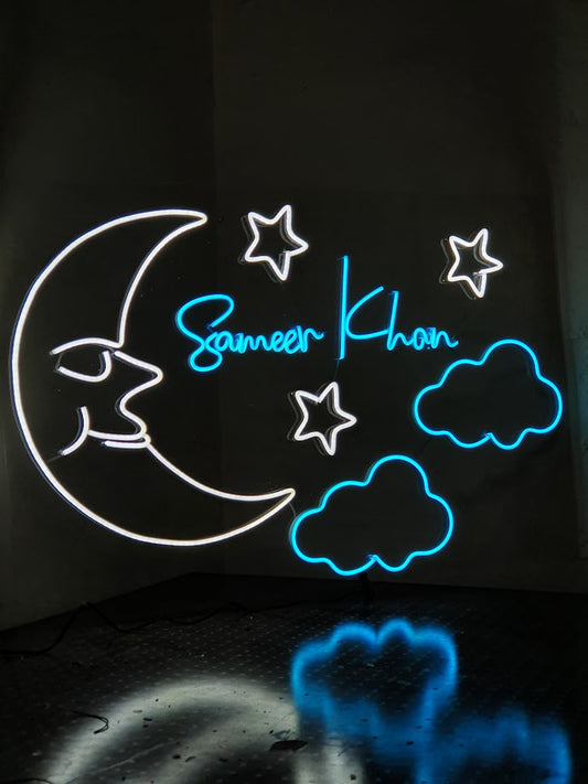 Moon & Stars New Born Baby Neon Sign