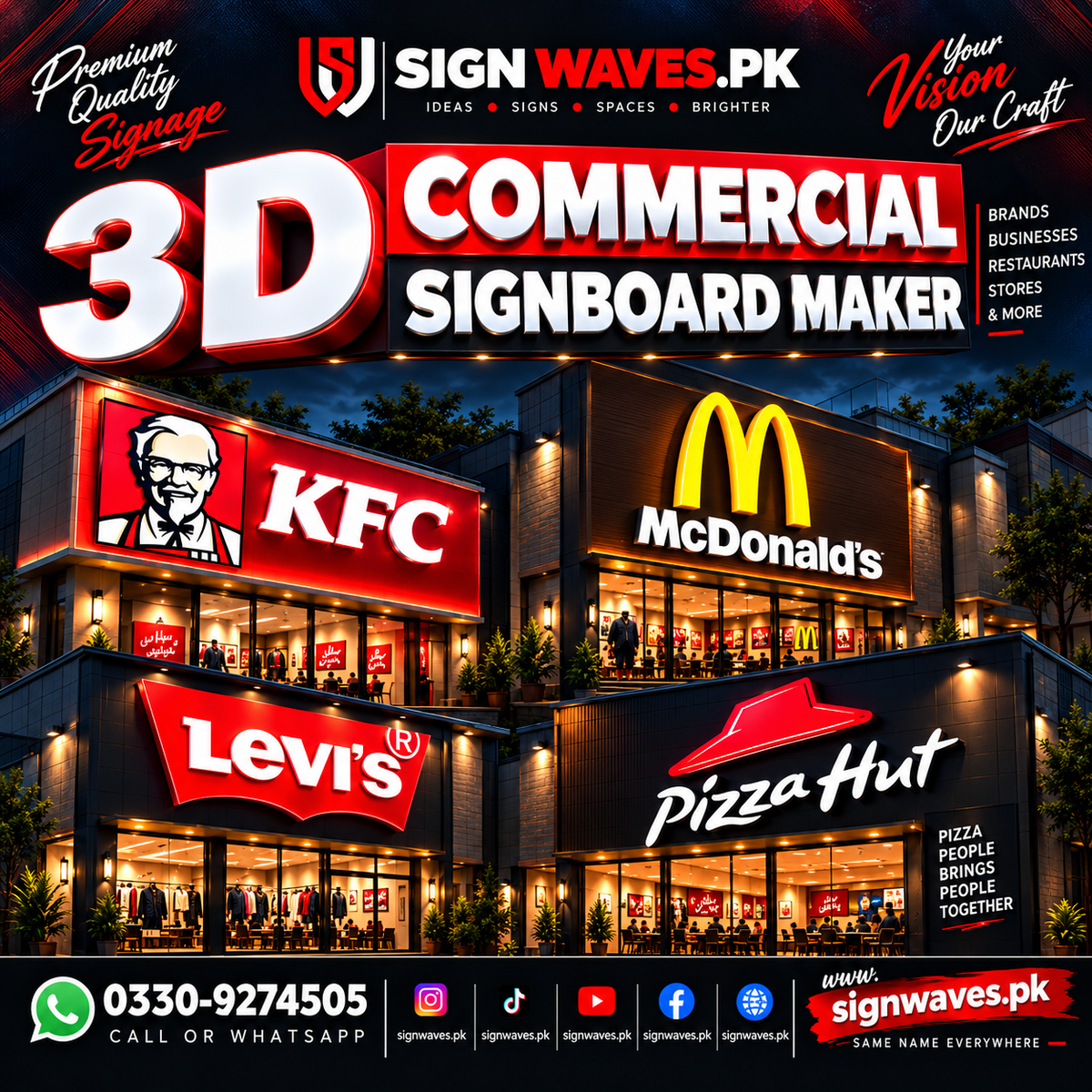 3D Acrylic Signage, Back Lit Boards, Flex Boards, Front Lit Boards,